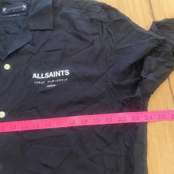Allsaints Mens Black Underground London Button Down Short Sleeve Shirt NEW XL - Picture 3 of 16